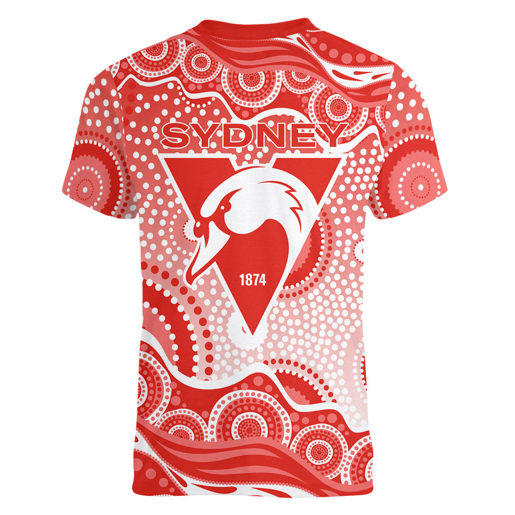 Sydney Swans Women V-Neck T-Shirt Aboriginal Dot Pattern - Football Mascot Heritage Pride