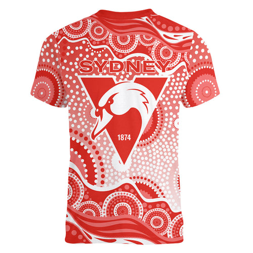 Sydney Swans Women V-Neck T-Shirt Aboriginal Dot Pattern - Football Mascot Heritage Pride