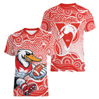 Sydney Swans Women V-Neck T-Shirt Aboriginal Dot Pattern - Football Mascot Heritage Pride