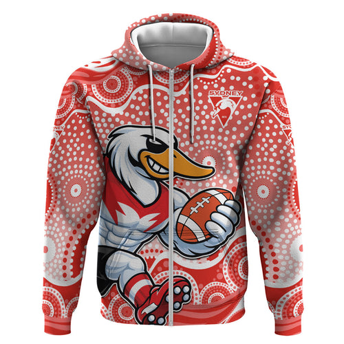 Sydney Swans Zip Hoodie Aboriginal Dot Pattern - Football Mascot Heritage Pride