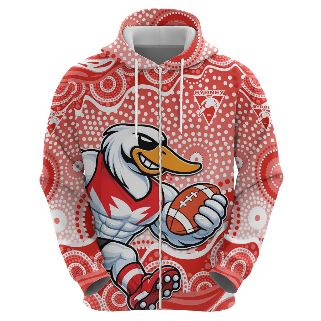 Sydney Swans Zip Hoodie Aboriginal Dot Pattern - Football Mascot Heritage Pride