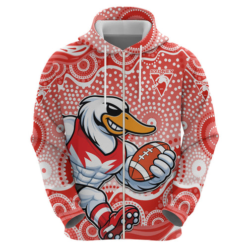 Sydney Swans Zip Hoodie Aboriginal Dot Pattern - Football Mascot Heritage Pride