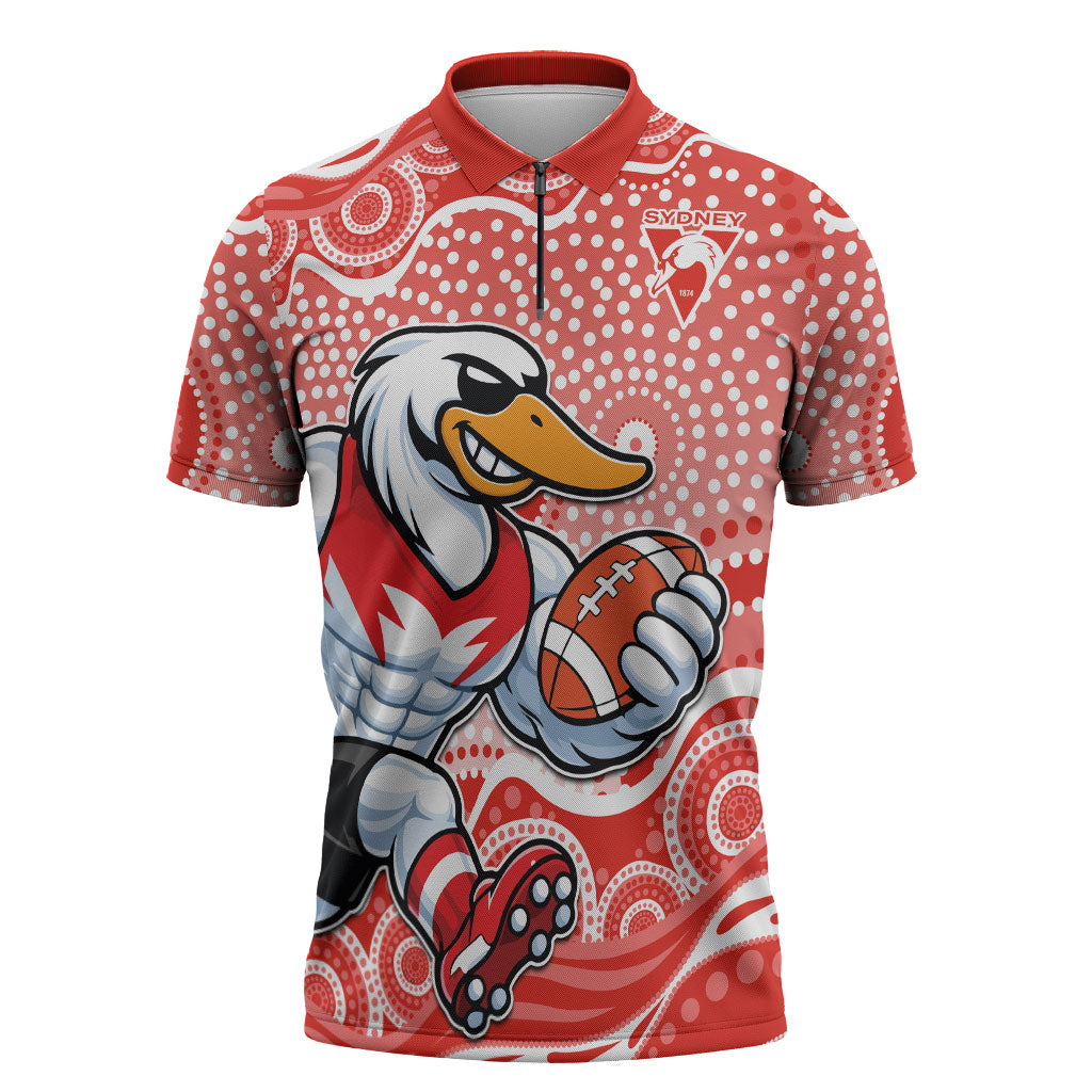 Sydney Swans Zipper Polo Shirt Aboriginal Dot Pattern - Football Mascot Heritage Pride
