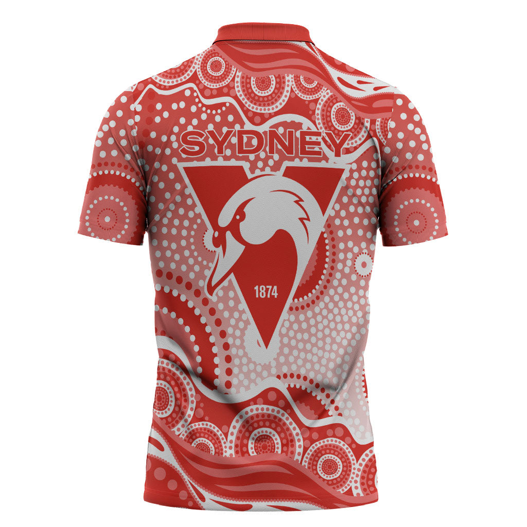 Sydney Swans Zipper Polo Shirt Aboriginal Dot Pattern - Football Mascot Heritage Pride