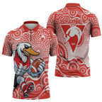 Sydney Swans Zipper Polo Shirt Aboriginal Dot Pattern - Football Mascot Heritage Pride