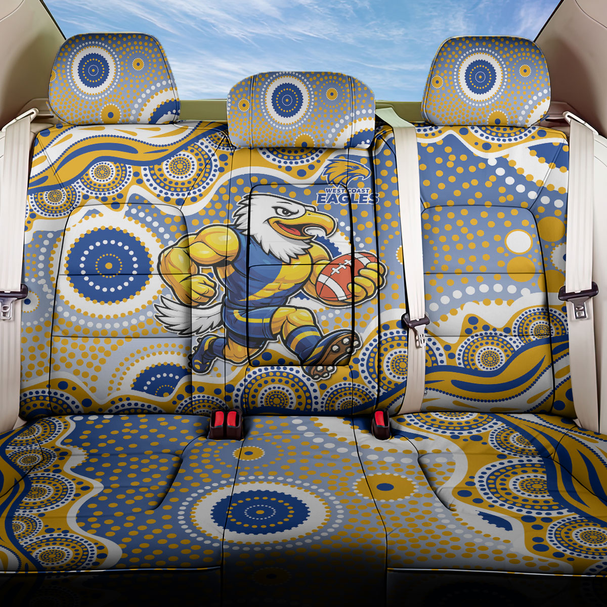 West Coast Eagles Back Car Seat Cover Aboriginal Dot Pattern - Football Mascot Heritage Pride