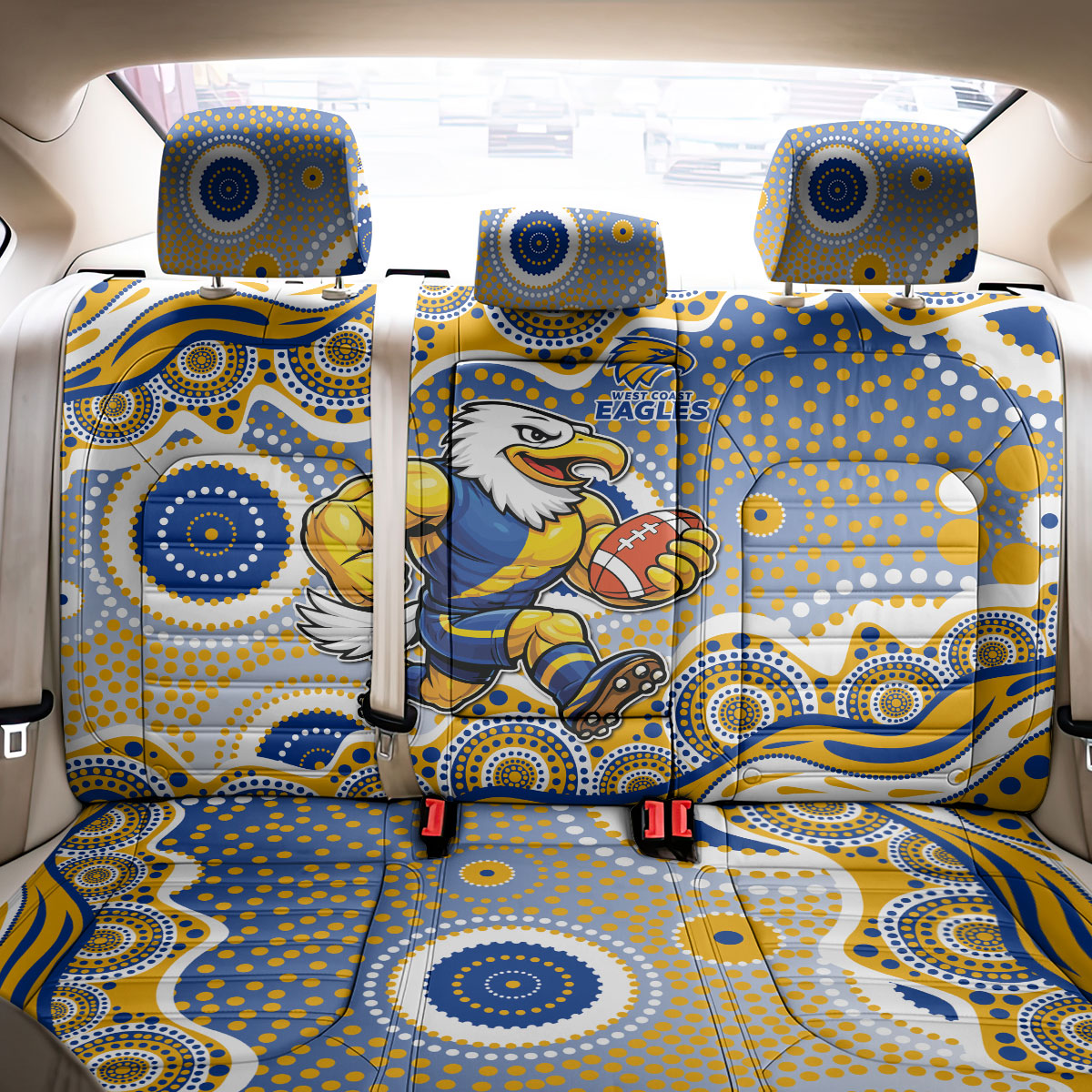West Coast Eagles Back Car Seat Cover Aboriginal Dot Pattern - Football Mascot Heritage Pride