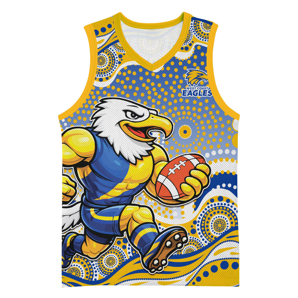 West Coast Eagles Basketball Jersey Aboriginal Dot Pattern - Football Mascot Heritage Pride