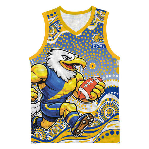 West Coast Eagles Basketball Jersey Aboriginal Dot Pattern - Football Mascot Heritage Pride