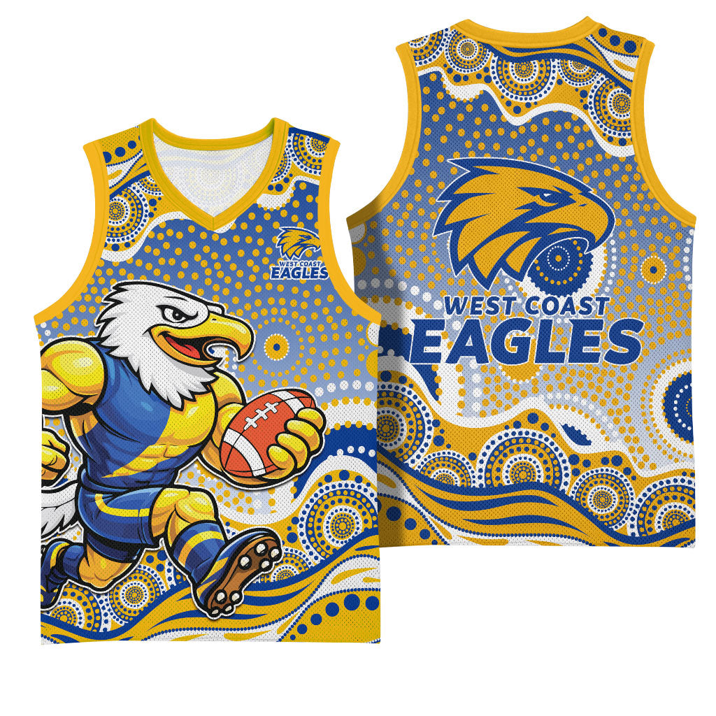 West Coast Eagles Basketball Jersey Aboriginal Dot Pattern - Football Mascot Heritage Pride