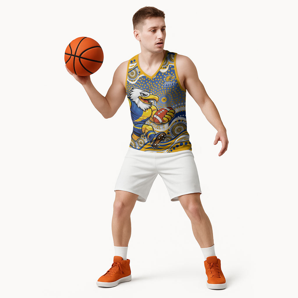 West Coast Eagles Basketball Jersey Aboriginal Dot Pattern - Football Mascot Heritage Pride