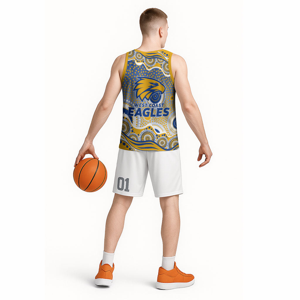 West Coast Eagles Basketball Jersey Aboriginal Dot Pattern - Football Mascot Heritage Pride