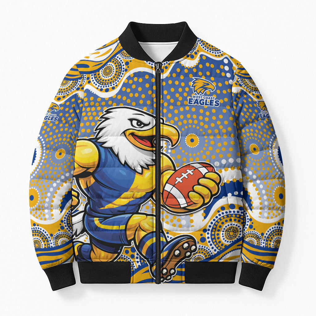 West Coast Eagles Bomber Puffer Jacket Aboriginal Dot Pattern - Football Mascot Heritage Pride
