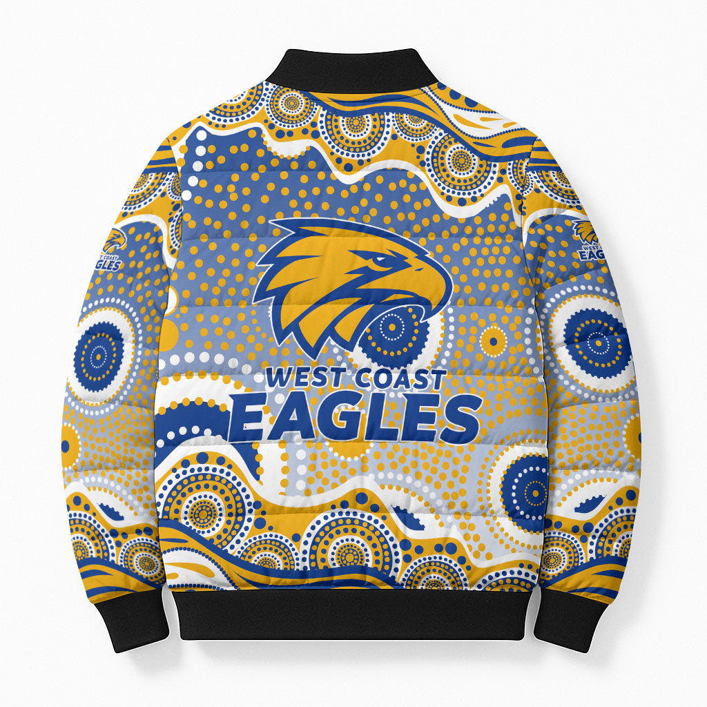 West Coast Eagles Bomber Puffer Jacket Aboriginal Dot Pattern - Football Mascot Heritage Pride