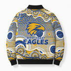 West Coast Eagles Bomber Puffer Jacket Aboriginal Dot Pattern - Football Mascot Heritage Pride