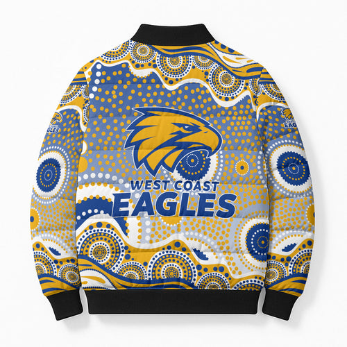 West Coast Eagles Bomber Puffer Jacket Aboriginal Dot Pattern - Football Mascot Heritage Pride