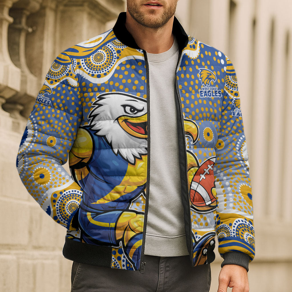 West Coast Eagles Bomber Puffer Jacket Aboriginal Dot Pattern - Football Mascot Heritage Pride