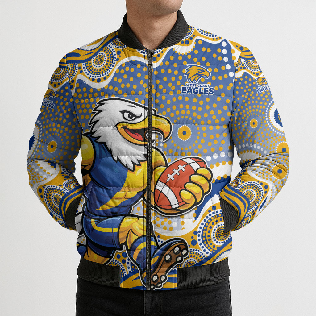 West Coast Eagles Bomber Puffer Jacket Aboriginal Dot Pattern - Football Mascot Heritage Pride