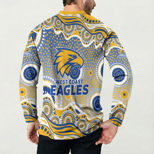 West Coast Eagles Button Sweatshirt Aboriginal Dot Pattern - Football Mascot Heritage Pride