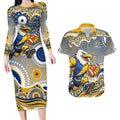 West Coast Eagles Couples Matching Long Sleeve Bodycon Dress and Hawaiian Shirt Aboriginal Dot Pattern - Football Mascot Heritage Pride