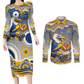 West Coast Eagles Couples Matching Long Sleeve Bodycon Dress and Long Sleeve Button Shirt Aboriginal Dot Pattern - Football Mascot Heritage Pride