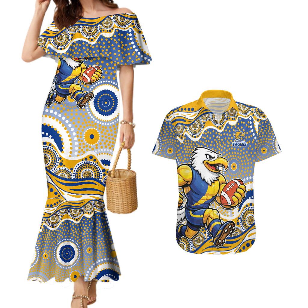 West Coast Eagles Couples Matching Mermaid Dress and Hawaiian Shirt Aboriginal Dot Pattern - Football Mascot Heritage Pride