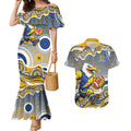 West Coast Eagles Couples Matching Mermaid Dress and Hawaiian Shirt Aboriginal Dot Pattern - Football Mascot Heritage Pride