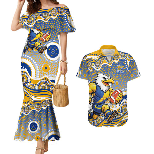 West Coast Eagles Couples Matching Mermaid Dress and Hawaiian Shirt Aboriginal Dot Pattern - Football Mascot Heritage Pride