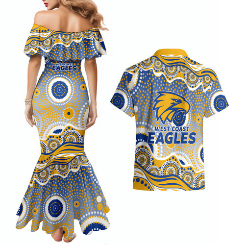 West Coast Eagles Couples Matching Mermaid Dress and Hawaiian Shirt Aboriginal Dot Pattern - Football Mascot Heritage Pride