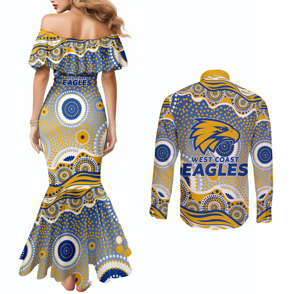 West Coast Eagles Couples Matching Mermaid Dress and Long Sleeve Button Shirt Aboriginal Dot Pattern - Football Mascot Heritage Pride