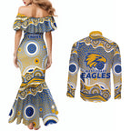 West Coast Eagles Couples Matching Mermaid Dress and Long Sleeve Button Shirt Aboriginal Dot Pattern - Football Mascot Heritage Pride