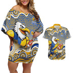 West Coast Eagles Couples Matching Off Shoulder Short Dress and Hawaiian Shirt Aboriginal Dot Pattern - Football Mascot Heritage Pride