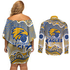 West Coast Eagles Couples Matching Off Shoulder Short Dress and Long Sleeve Button Shirt Aboriginal Dot Pattern - Football Mascot Heritage Pride