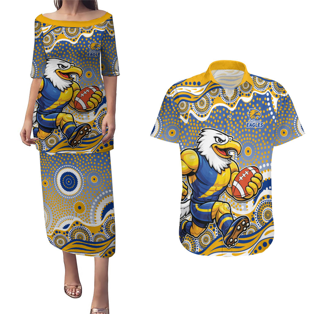 West Coast Eagles Couples Matching Puletasi and Hawaiian Shirt Aboriginal Dot Pattern - Football Mascot Heritage Pride