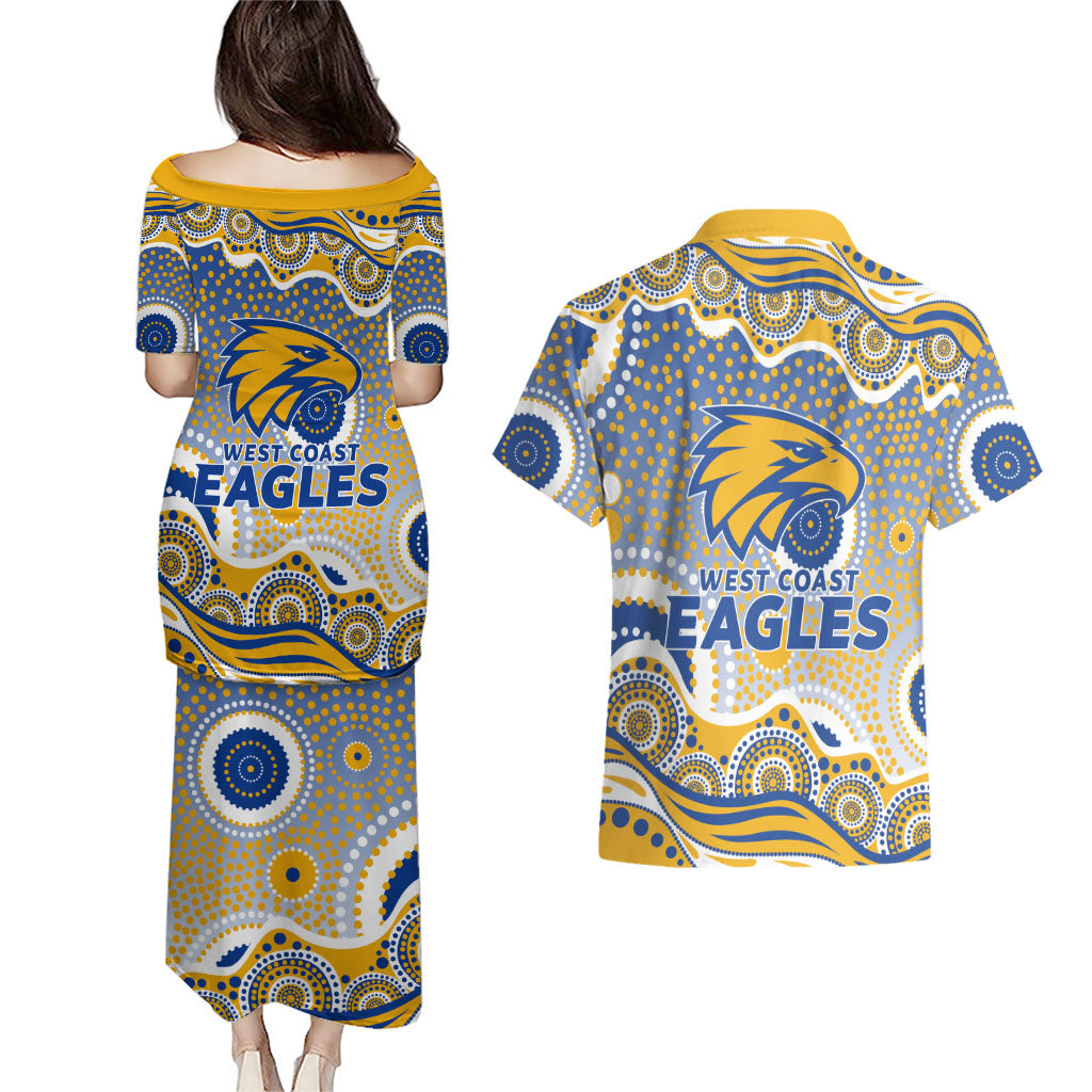West Coast Eagles Couples Matching Puletasi and Hawaiian Shirt Aboriginal Dot Pattern - Football Mascot Heritage Pride