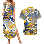 West Coast Eagles Couples Matching Summer Maxi Dress and Hawaiian Shirt Aboriginal Dot Pattern - Football Mascot Heritage Pride
