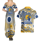 West Coast Eagles Couples Matching Summer Maxi Dress and Hawaiian Shirt Aboriginal Dot Pattern - Football Mascot Heritage Pride