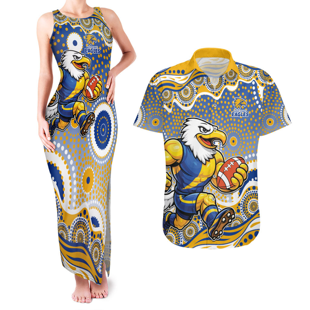 West Coast Eagles Couples Matching Tank Maxi Dress and Hawaiian Shirt Aboriginal Dot Pattern - Football Mascot Heritage Pride