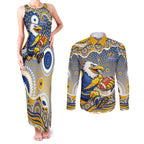 West Coast Eagles Couples Matching Tank Maxi Dress and Long Sleeve Button Shirt Aboriginal Dot Pattern - Football Mascot Heritage Pride