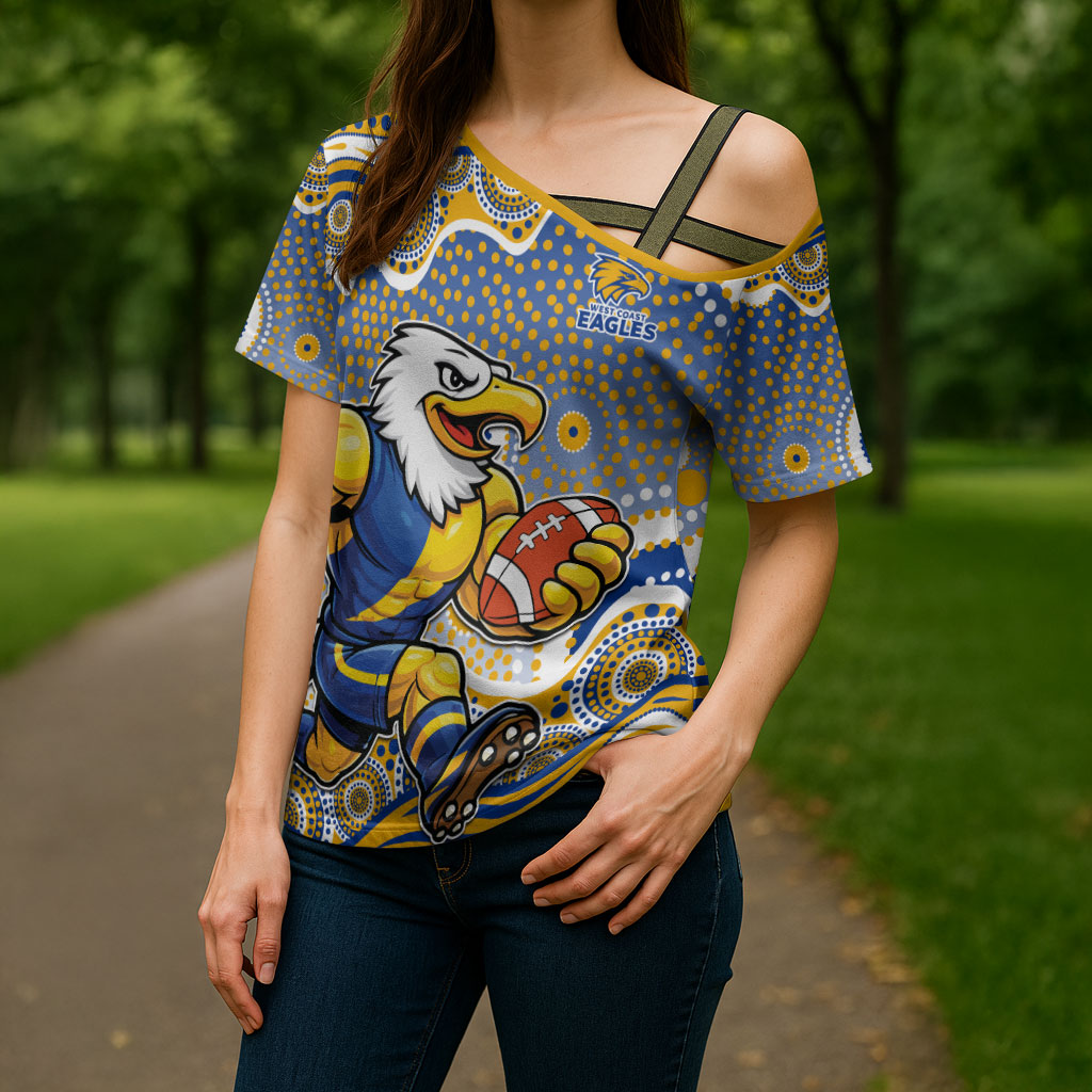 West Coast Eagles Cross Shoulder Shirt Aboriginal Dot Pattern - Football Mascot Heritage Pride