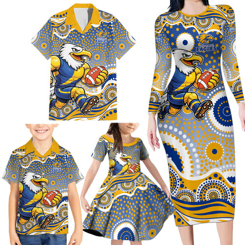 West Coast Eagles Family Matching Long Sleeve Bodycon Dress and Hawaiian Shirt Aboriginal Dot Pattern - Football Mascot Heritage Pride