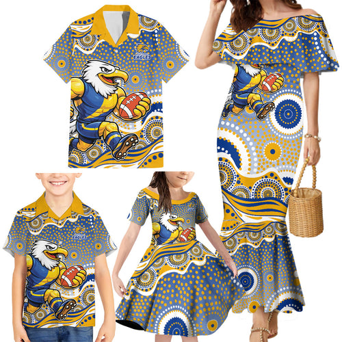 West Coast Eagles Family Matching Mermaid Dress and Hawaiian Shirt Aboriginal Dot Pattern - Football Mascot Heritage Pride