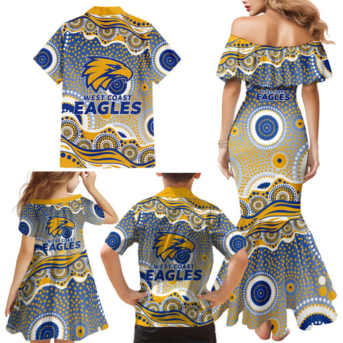 West Coast Eagles Family Matching Mermaid Dress and Hawaiian Shirt Aboriginal Dot Pattern - Football Mascot Heritage Pride
