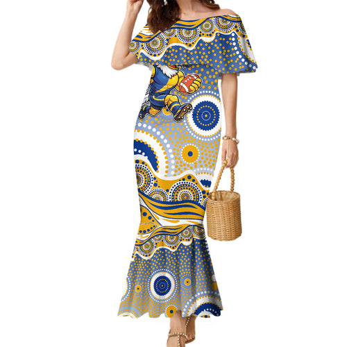 West Coast Eagles Family Matching Mermaid Dress and Hawaiian Shirt Aboriginal Dot Pattern - Football Mascot Heritage Pride