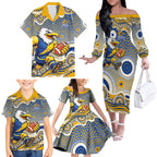 West Coast Eagles Family Matching Off The Shoulder Long Sleeve Dress and Hawaiian Shirt Aboriginal Dot Pattern - Football Mascot Heritage Pride