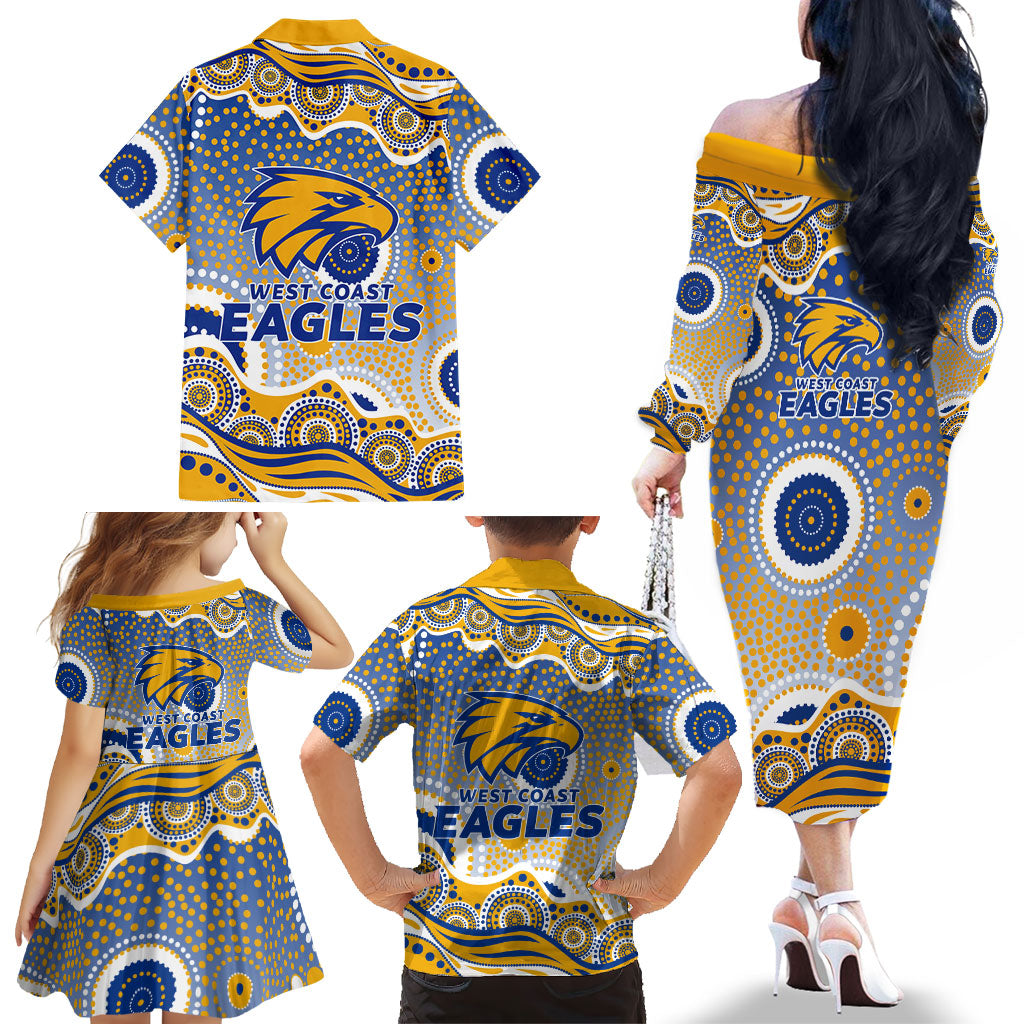 West Coast Eagles Family Matching Off The Shoulder Long Sleeve Dress and Hawaiian Shirt Aboriginal Dot Pattern - Football Mascot Heritage Pride