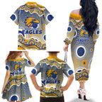 West Coast Eagles Family Matching Off The Shoulder Long Sleeve Dress and Hawaiian Shirt Aboriginal Dot Pattern - Football Mascot Heritage Pride