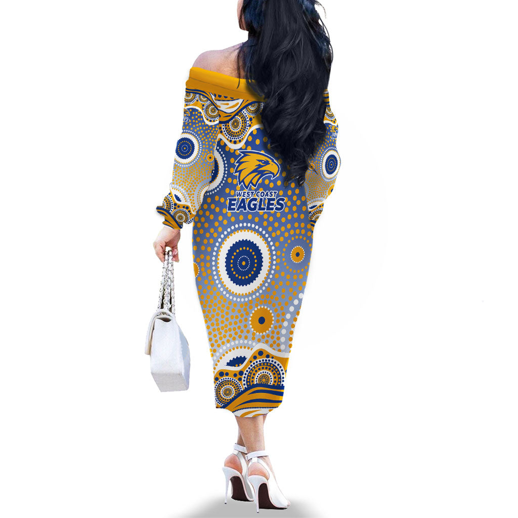 West Coast Eagles Family Matching Off The Shoulder Long Sleeve Dress and Hawaiian Shirt Aboriginal Dot Pattern - Football Mascot Heritage Pride