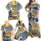 West Coast Eagles Family Matching Off Shoulder Maxi Dress and Hawaiian Shirt Aboriginal Dot Pattern - Football Mascot Heritage Pride