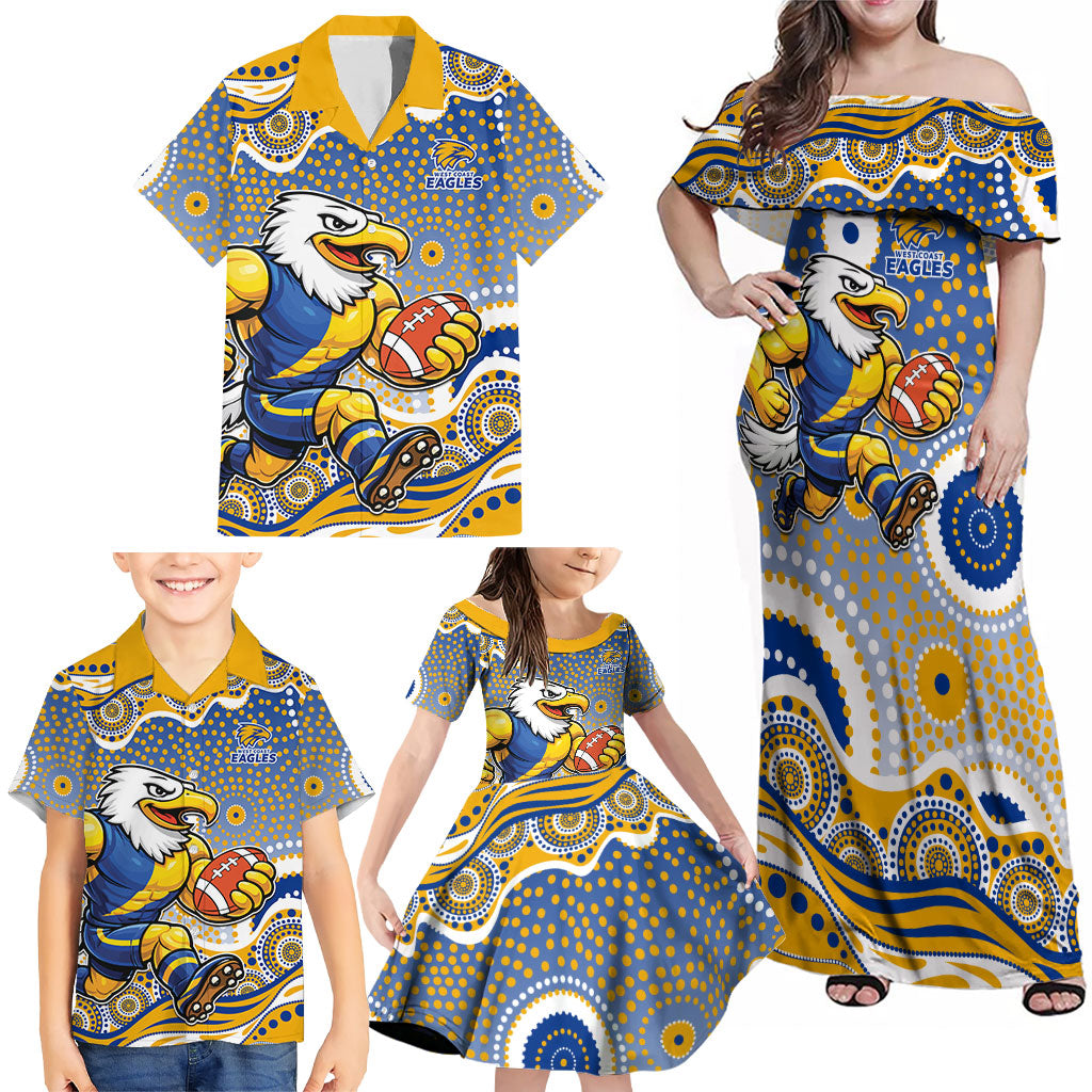 West Coast Eagles Family Matching Off Shoulder Maxi Dress and Hawaiian Shirt Aboriginal Dot Pattern - Football Mascot Heritage Pride
